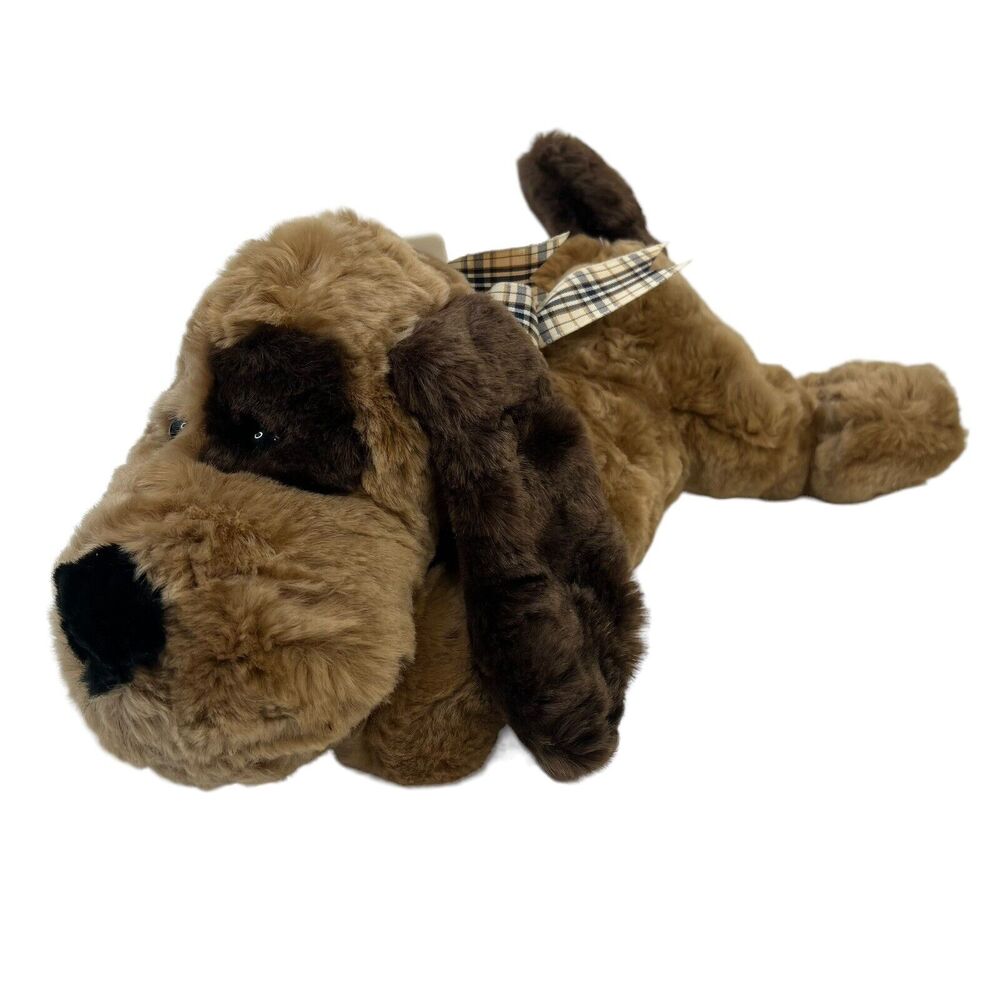 Walmart Puppy Dog Plush Stuffed Animal Tan Brown Spot Eye Ears Black Nose Bow